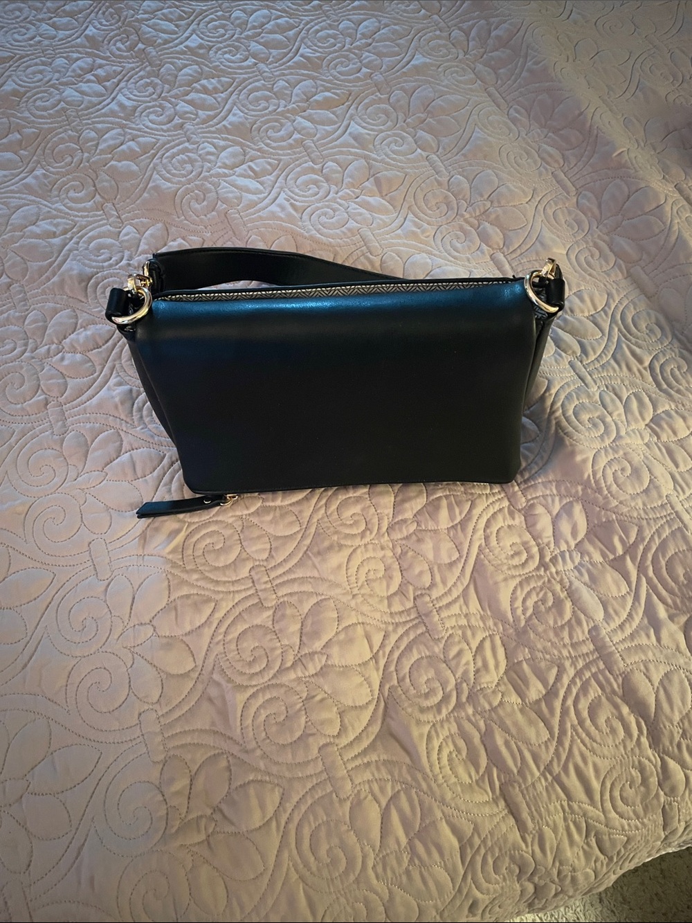 Urban Expressions Black Leather Shoulder Bag with Gold Hardware